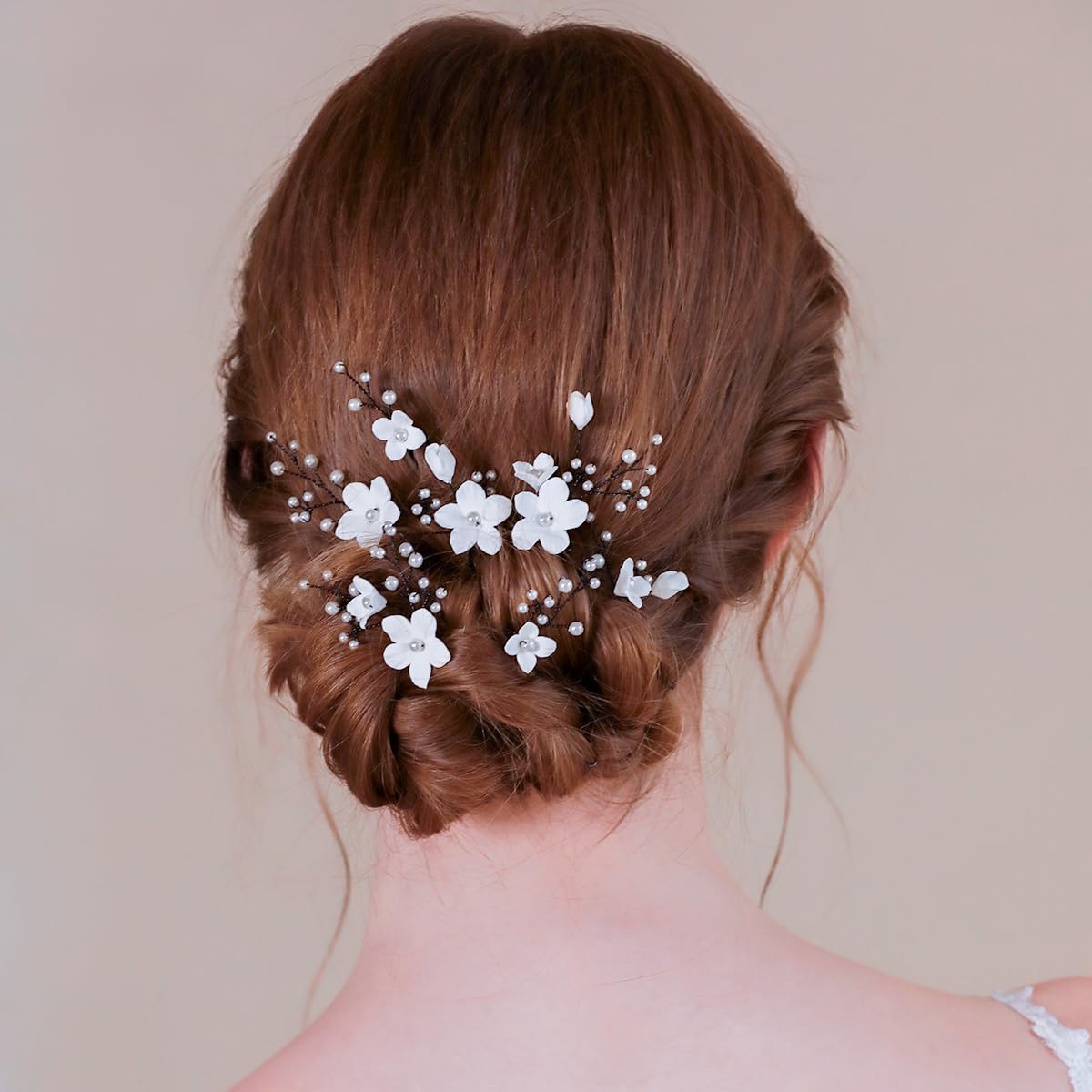 Handmade Bridal Wedding Hair Pins 7Pcs White Flower Pearls Hair Clips Bridal Wedding Hair Accessories for Women Girls Brides Bridesmaid