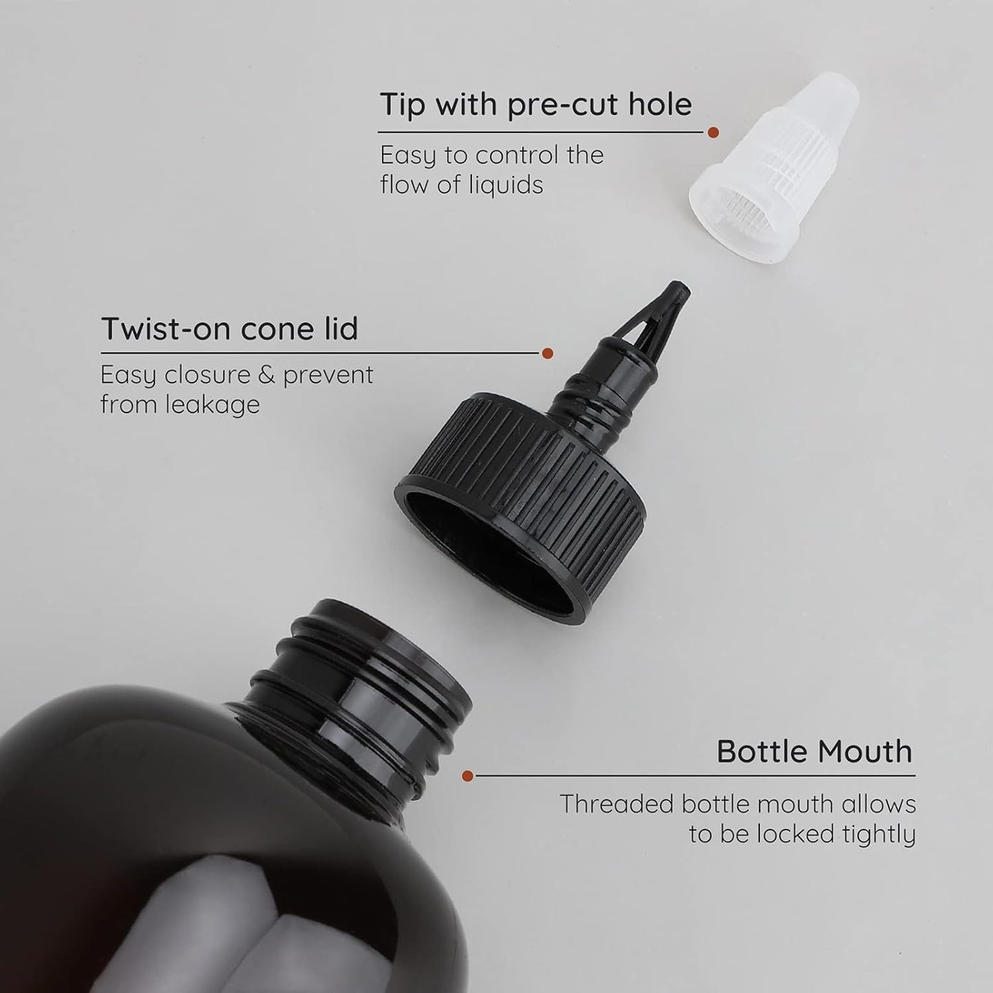 Segbeauty 16.9oz Amber Squeeze Bottles, 2Pcs 500ml Refillable Hair Dye Colored Applicator Bottle with Angled Tip, PET Twist-On Top Tip Plastic Empty Dyeing Tool for Hair Color Perm Oil Salon