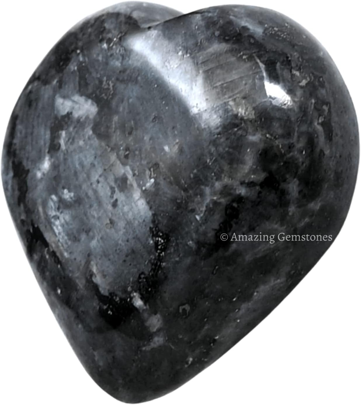 Amazing Gemstone Larvikite Crystal Heart Palm Stone - Pocket Massage Worry Stone for Natural Body Chakra Balancing, Reiki Healing and Crystal Grid