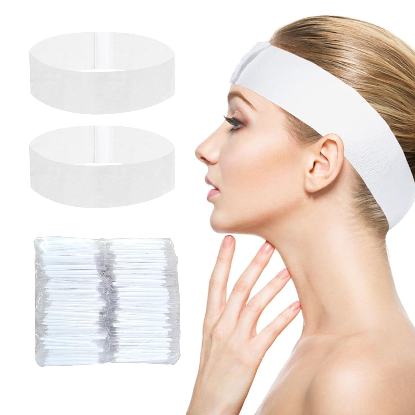 MoyRetty 40PCS Disposable Headbands for Spa & Facials, Professional Elastic Facial Headbands for Estheticians & Home Skincare - Soft Adjustable Magic Tape Hair Band