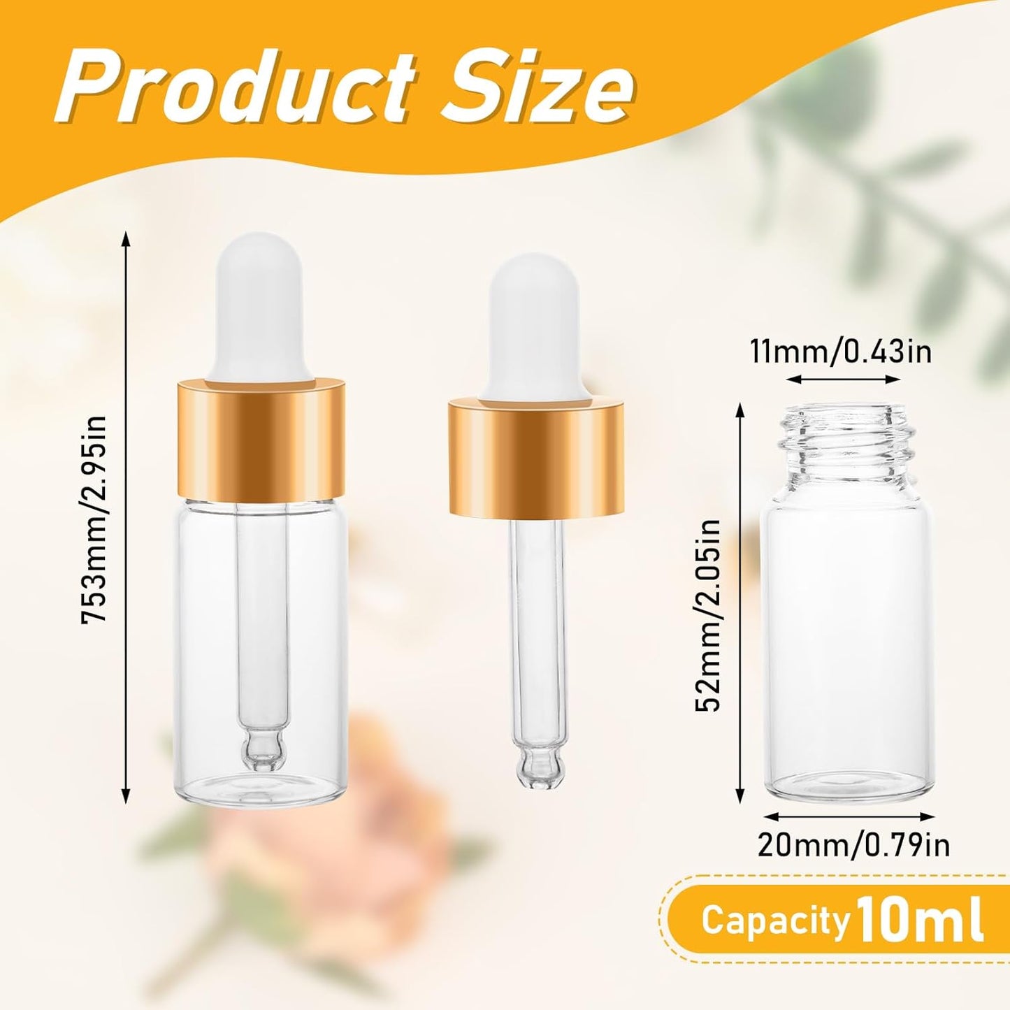 20 Pack Mini Dropper Bottle for Cuticle Oil, 10ml Small Sample Essential Oil Dropper Bottles for Travel, Clear Empty Vails for Cosmetic Perfume