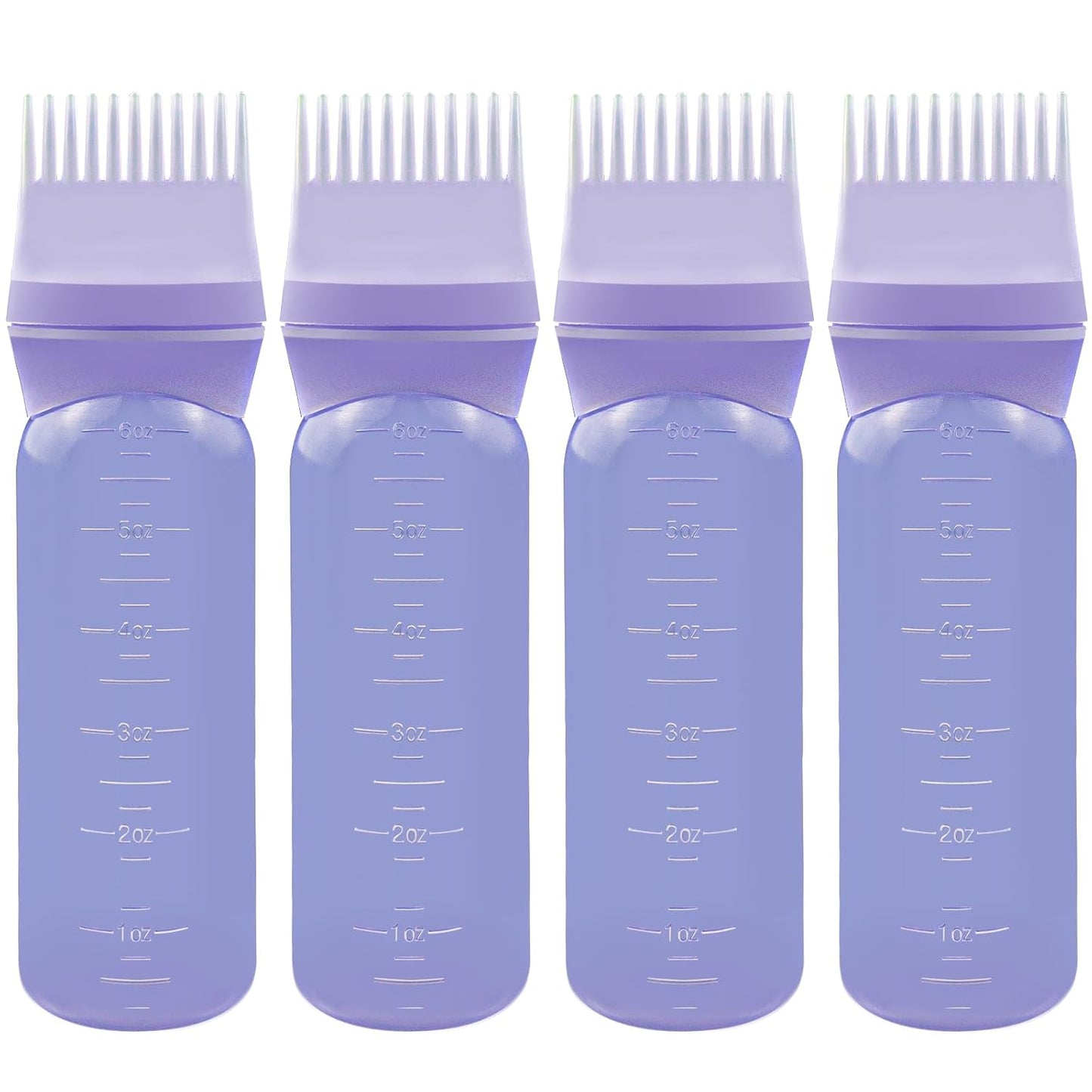 ELANE 4 Pcs Root Comb Applicator Bottle 6oz,Hair Oil Applicator Bottle for Hair,Oil Comb Applicator Hair Bottle Applicator for Hair Dye Shampoos Hair Salons Camping Traveling(Purple)
