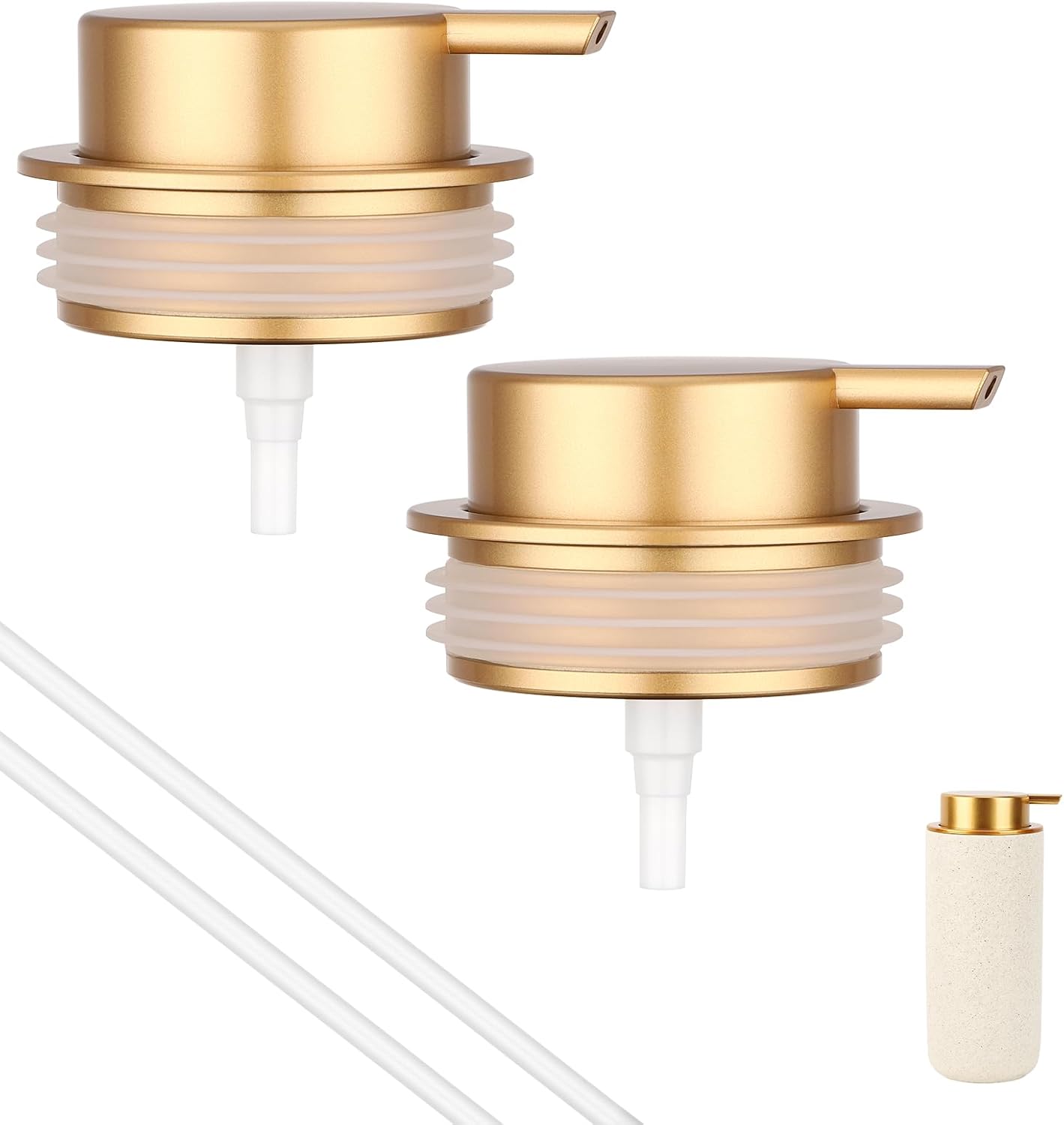 Segbeauty 2pcs Gold Soap Dispenser Pump Replacement, Pump Head for Hand Soap Dispenser, Jar Lid Replacement for Bathroom Ceramic Shampoo and Conditioner Bottle, Pumps Head for Creams Conditioner