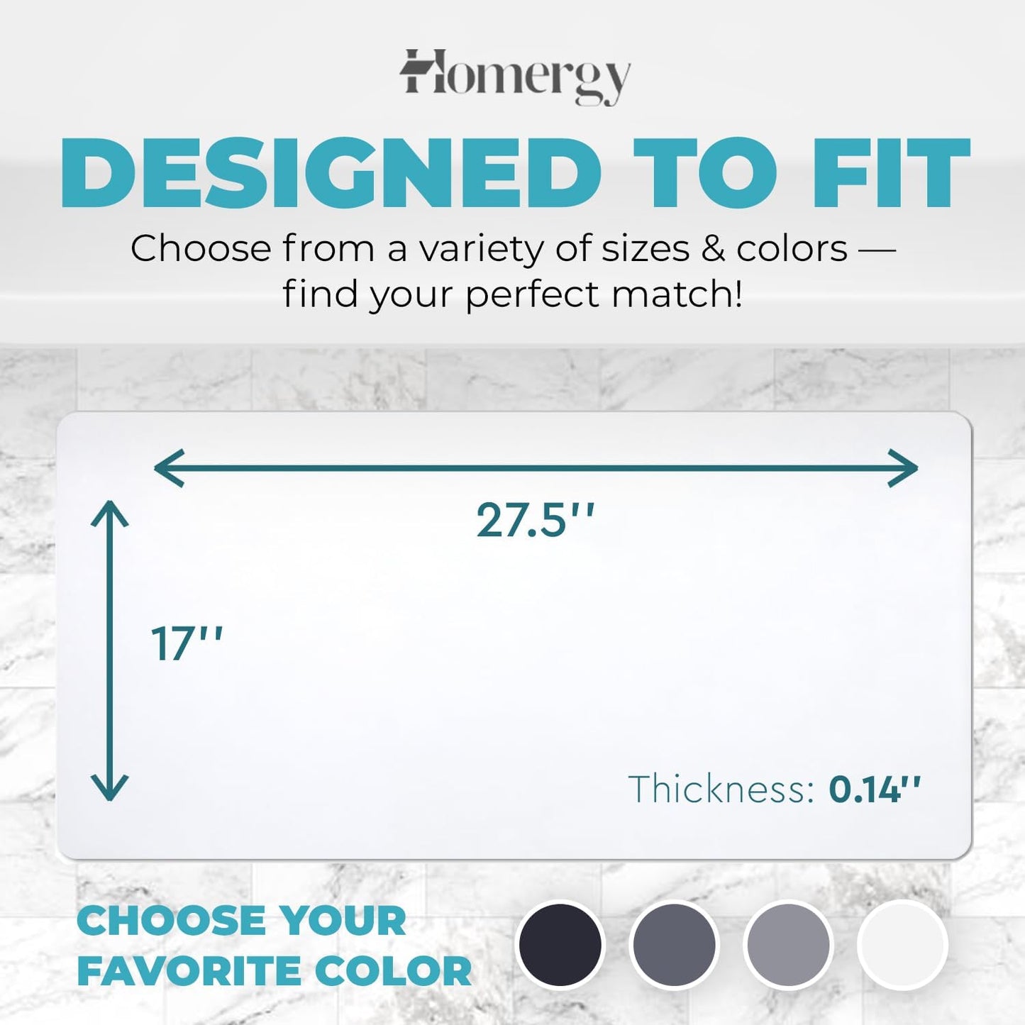 Homergy Bath Mat – Super‑Absorbent & Quick‑Dry with Non‑Slip Rubber Backing, Machine Washable & Odor Resistant – 18x28 in, White