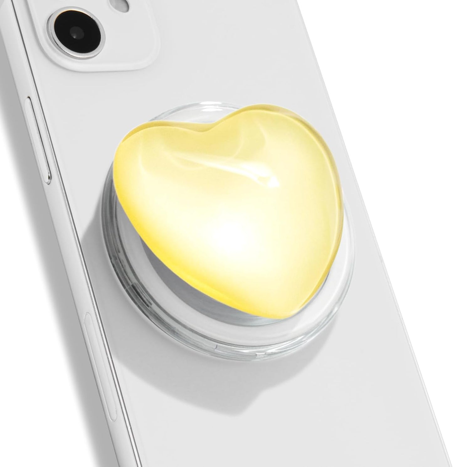 OnTheGrip Compatible with Magsafe Magnetic Cute Glass Heart Design Collapsible Mobile Phone Grip Stand Holder for Smartphone Tablet Cell Phone Accessory (Yellow)