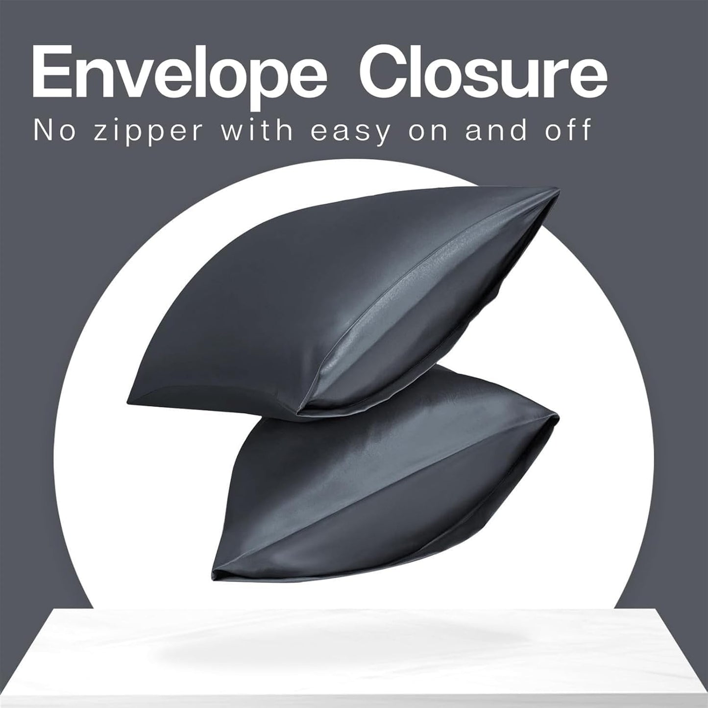 MR&HM Satin Pillowcase for Hair and Skin, Silk Satin Pillowcase 2 Pack, Queen Size Pillow Cases Set of 2, Silky Pillow Cover with Envelope Closure (20x30, Space Grey)