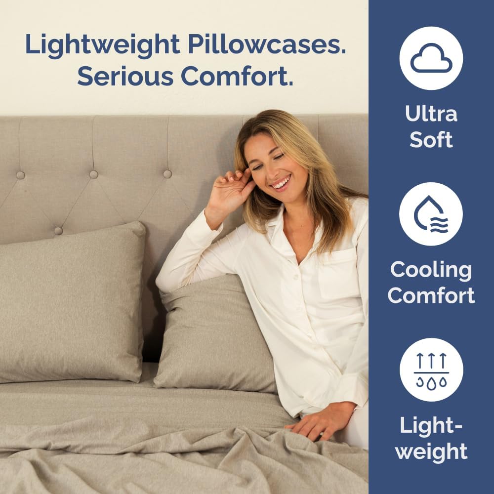 Queen Pillow Cases Set of 2 - Ultra Soft Hotel Quality Pillowcase Covers - Comfy, Cozy & Wrinkle Free - Shrinkage & Fade Resistant - Machine Washable Pillow Protectors - 2 Piece Set - Heathered Beige