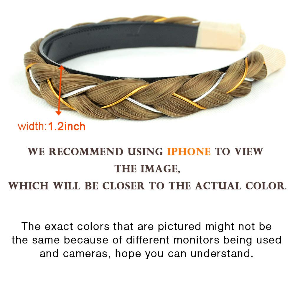 DIGUAN Headband Synthetic Hair Plaited Headband Braid Braided With Teeth Hair Band Accessories for Women Girl Width 1 Inch (W-Caramel Brown)