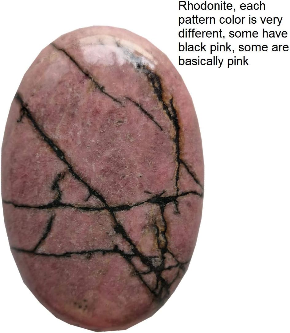 Natural Rhodonite Oval Polished Worry Stones, Healing Crystal Indoor Fountain Stones Massage Energy Anxiety Relief Items
