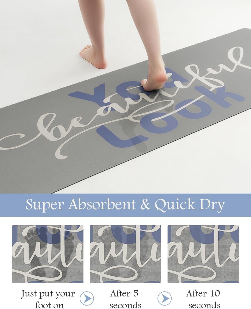 MontVoo-Bath Mat Rug Long Non Slip Super Absorbent Bathroom Runner Stain Resistant Quick Dry Thin Bathroom Mat Fit Under Door-24"x70",Blue-Look