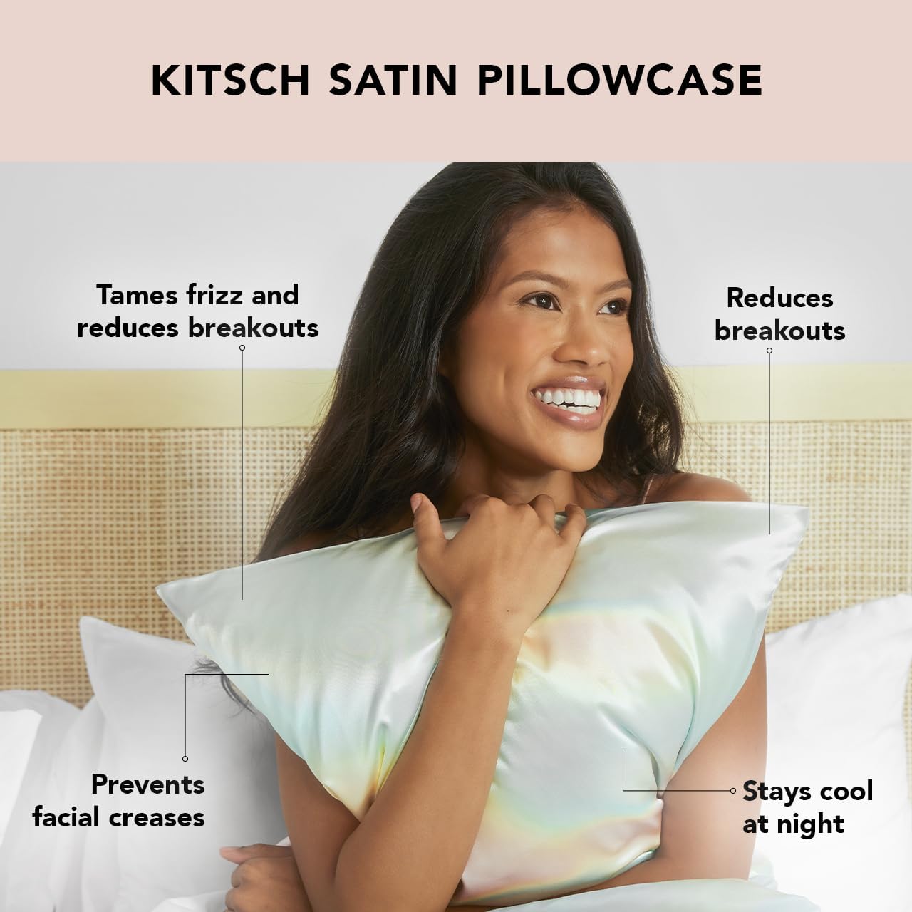 Kitsch Satin Pillowcase with Zipper for Hair & Skin, Softer Than Silk Pillow Cases Queen, Wrinkle-Free, Smooth and Cooling Satin Pillow Covers, Standard Size 19"x26" - Aura, 2pcs