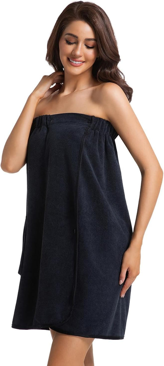 Womens Towel Wrap Bath Robe Lightweight Spa Body Wrap Shower Adjustable Snap Closure