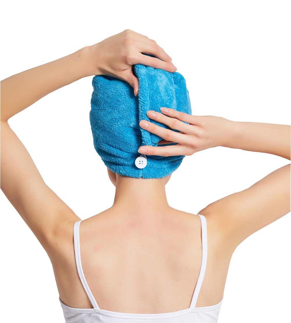 HOPESHINE Women's Soft Shower Hair Towel Twist Hair Turban Wrap Drying Cap Great Gift for Women (Blue 3-Pack)