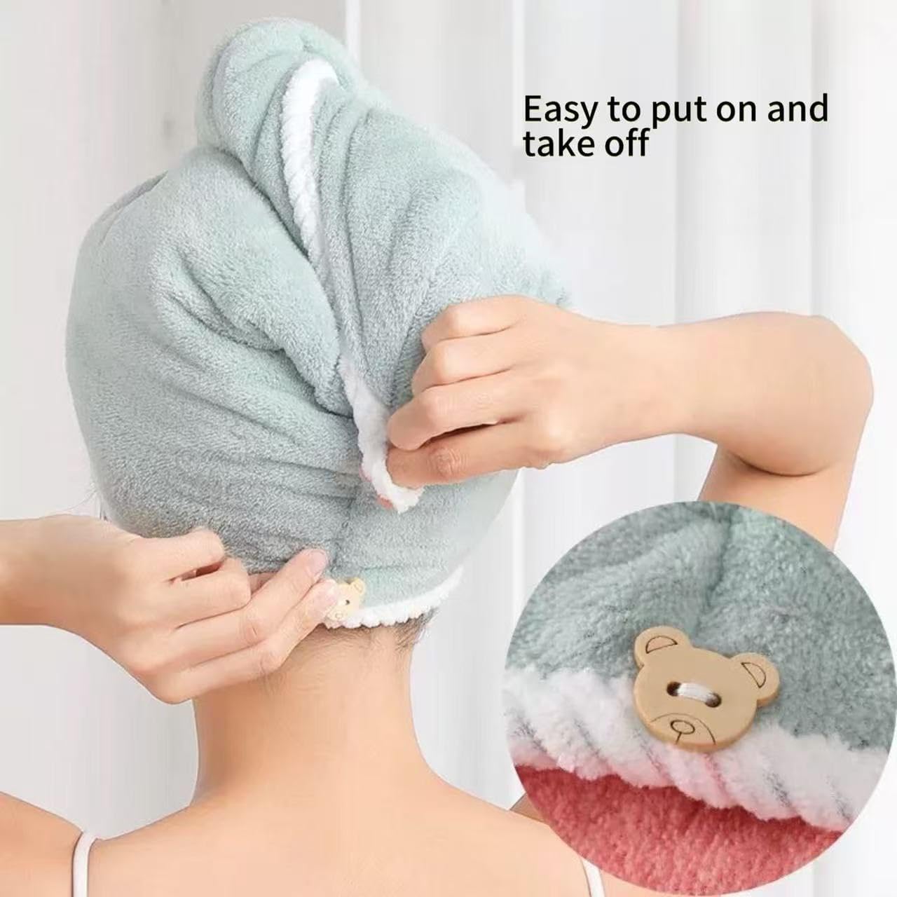 Microfiber Hair Towel, Hair Towel wrap for Women,Hair wrap Towels,Hair Turbans for Women Wet Hair, wrap for Kids (Pink and Green) 1pcs