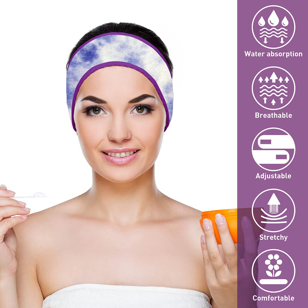 Spa Facial Headband 4 Pack Ultra Soft Adjustable Skincare for Face Washing, Shower, Facial Mask, Yoga