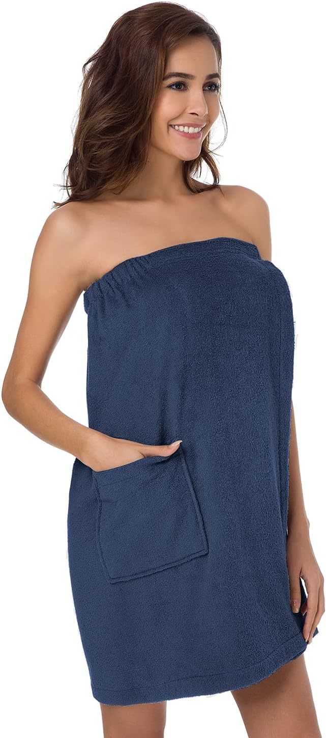 SIORO Women Bath Towel Wrap Robe, Soft Cotton Terry Spa Cloth, Plush Adjustable Closure for Shower, Travel, Pool, Gym