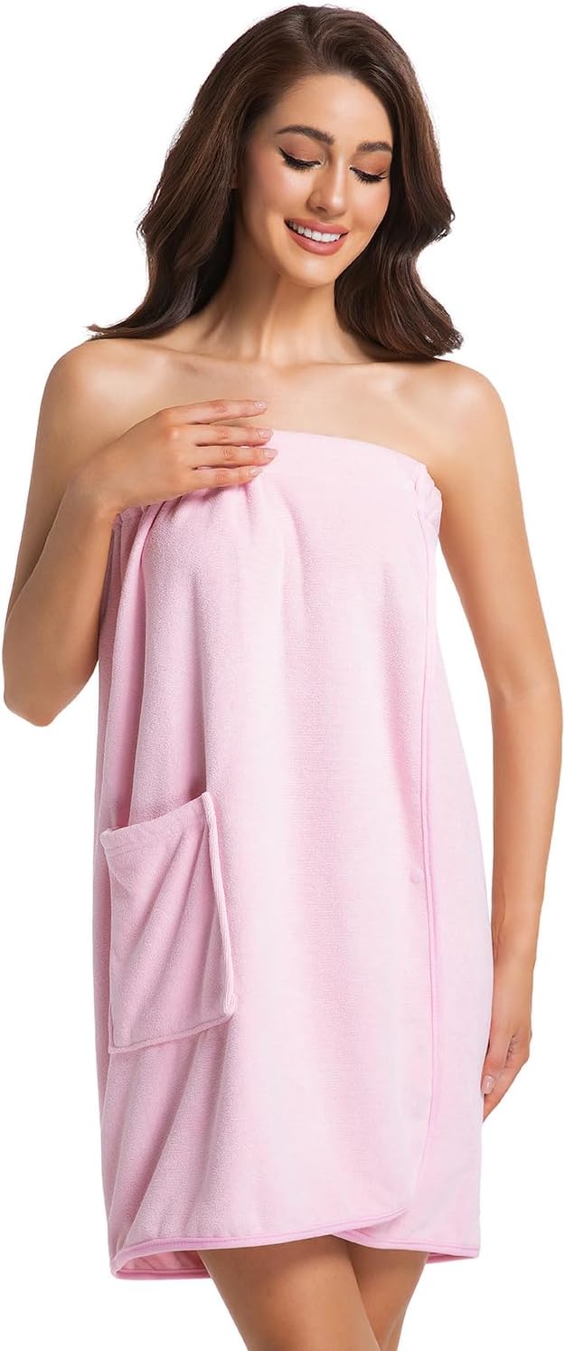 Womens Towel Wrap Bath Robe Lightweight Spa Body Wrap Shower Adjustable Snap Closure