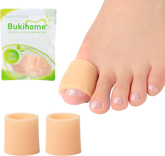 Bukihome Silicone Toe Protectors – 14 Pack Silicone Toe Sleeve for Hammer Toes, Corns, Calluses, Blisters – Soft Gel Protector Toe Cushions for Pain Relief (Beige, Large)
