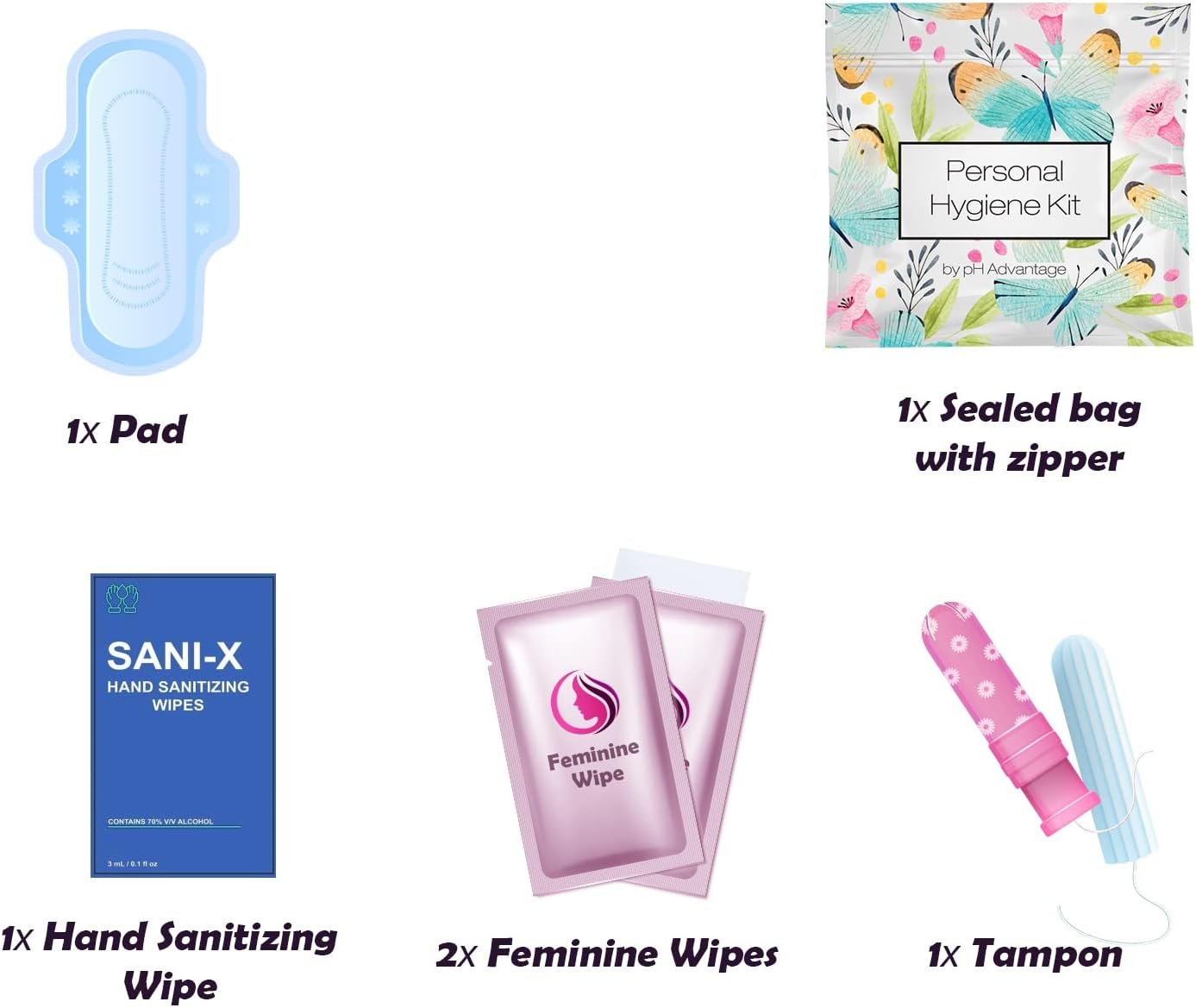 Menstrual Kit All-in-One 10 Pack | Convenience on The Go | Period Kit Pack for Travelling, Tweens & Teenager | Individually Wrapped Feminine Hygiene Product (Butterflies)