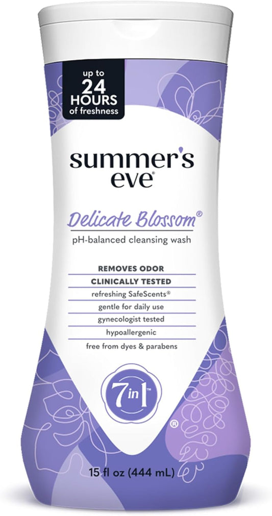 Summer's Eve Delicate Blossom All-Over Daily Feminine Wash, pH-Balanced Body Wash for Women, Removes Vaginal Odor and Refreshes, 15 Fl Oz