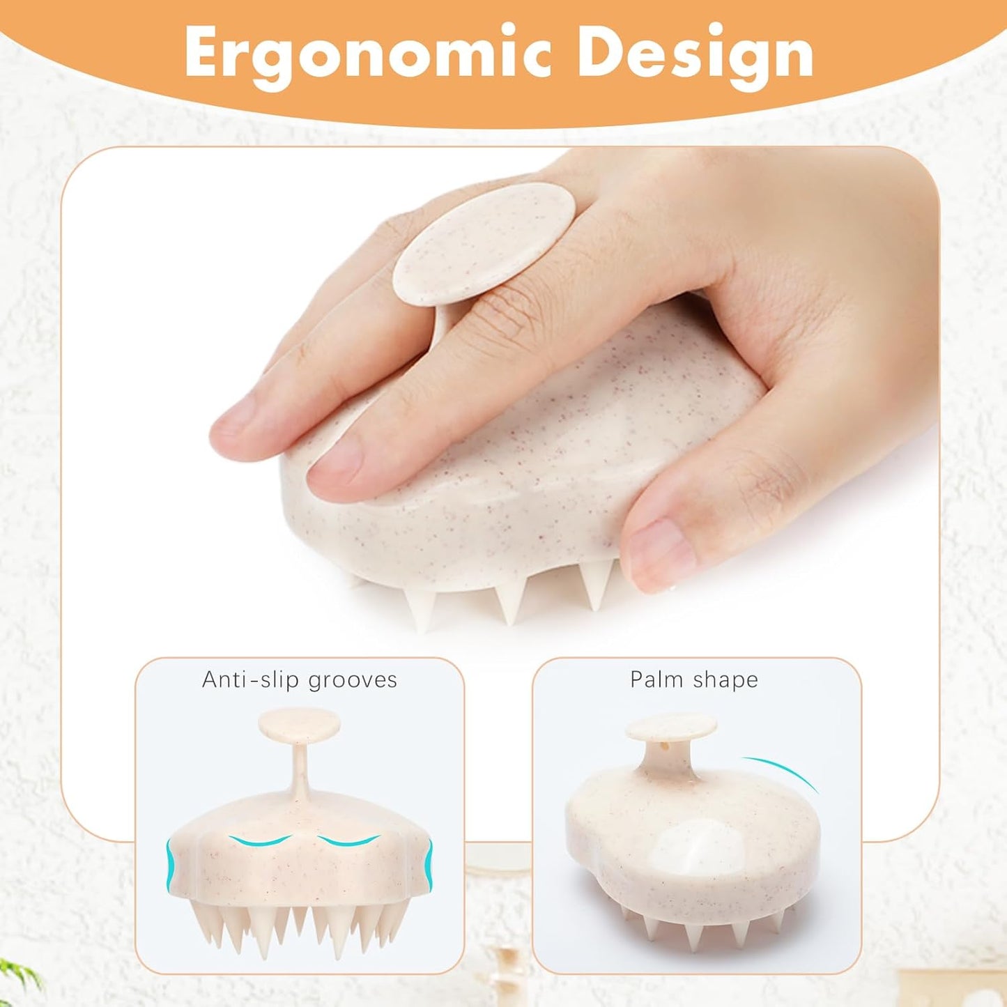 FREATECH Scalp Massager Hair Growth, Scalp Scrubber Shampoo Brush with Soft Silicone Bristles for Dandruff Removal and Hair Care, Wet & Dry Hair Massager Scalp Exfoliator, Beige