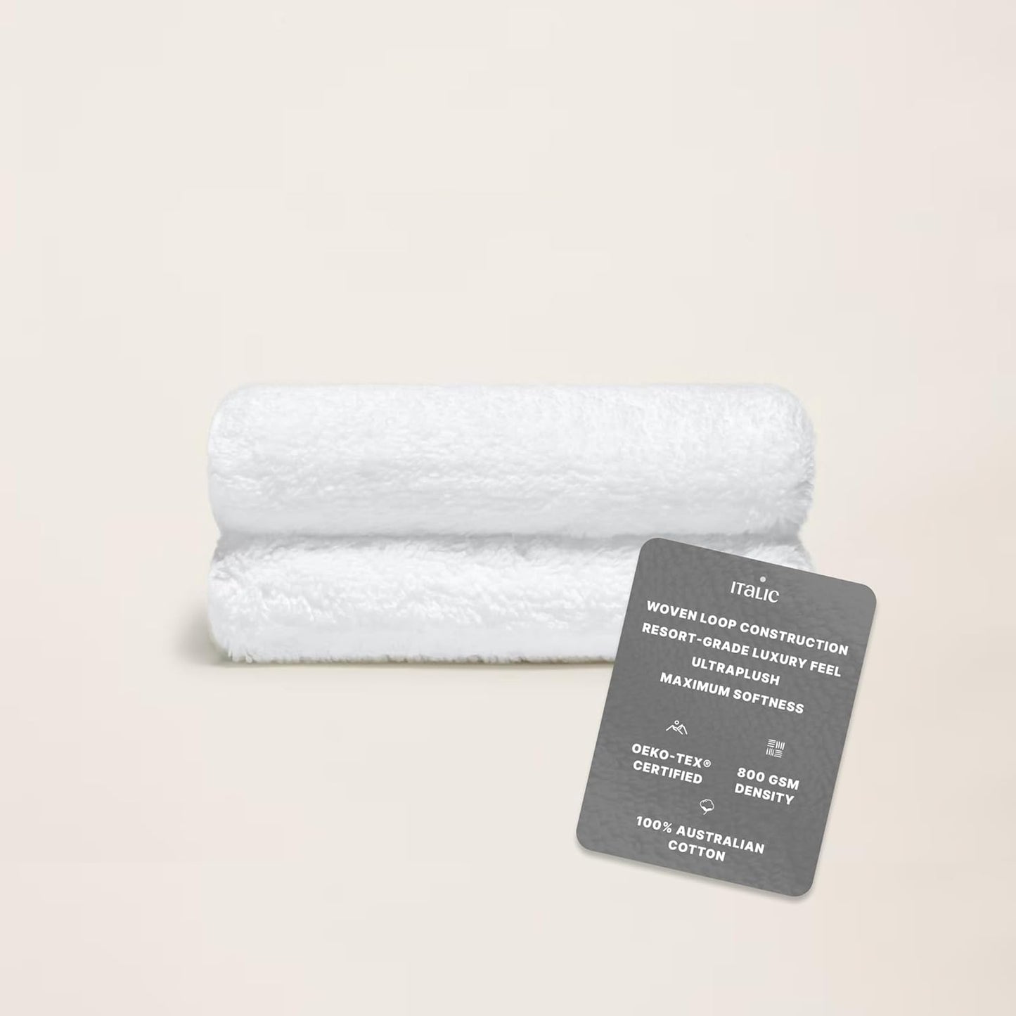 Italic Ultraplush Australian Cotton Washcloths - Set of 2 Luxury Plush Face Wash Cloths, Soft and Absorbent 800 GSM 100% Cotton Washcloth for Bathroom, Spa, Gym, Face and Body (White)