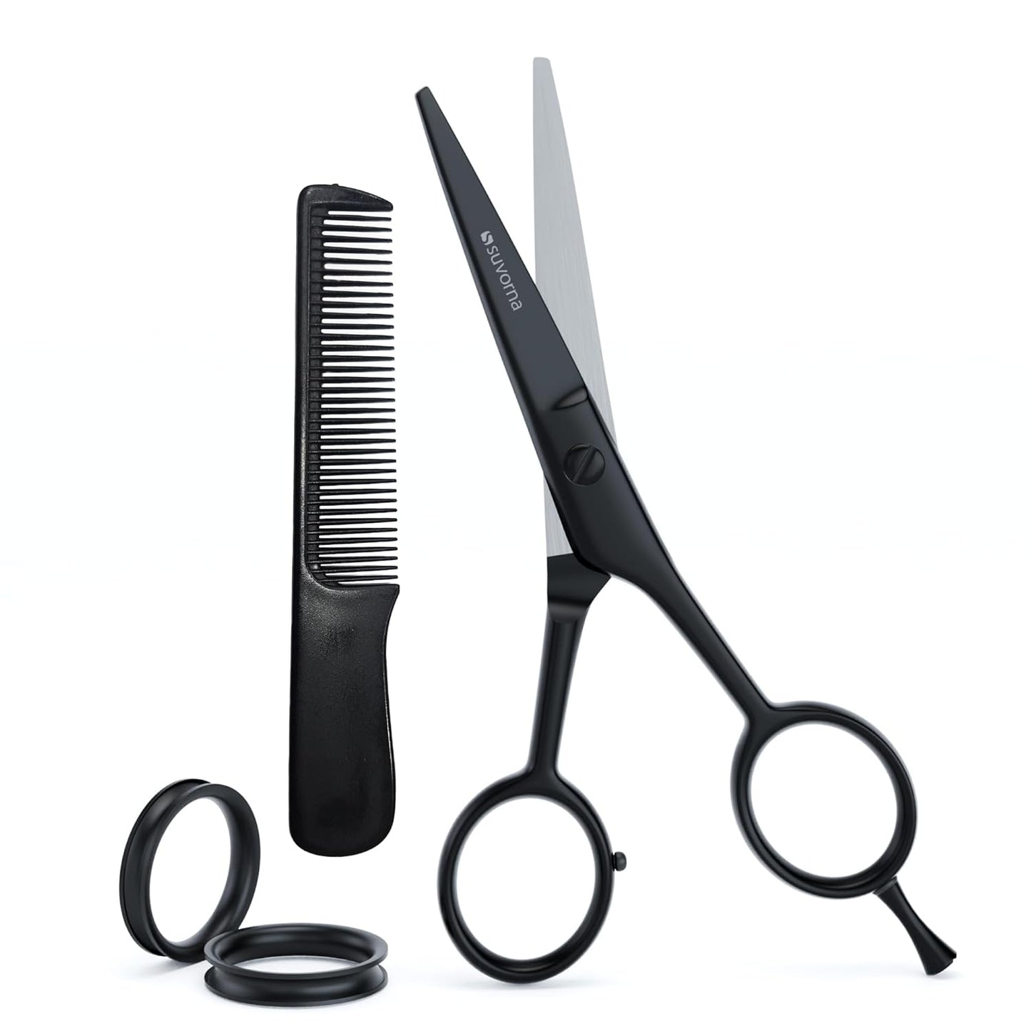 Suvorna Small Scissors with Comb for Beard, Mustache, Facial, Nose, Eyebrow, Ear Hair - Hair Scissors for Cutting, Trimming & Grooming - Made with 5" Stainless Steel for Barber, Professional, HomeUser