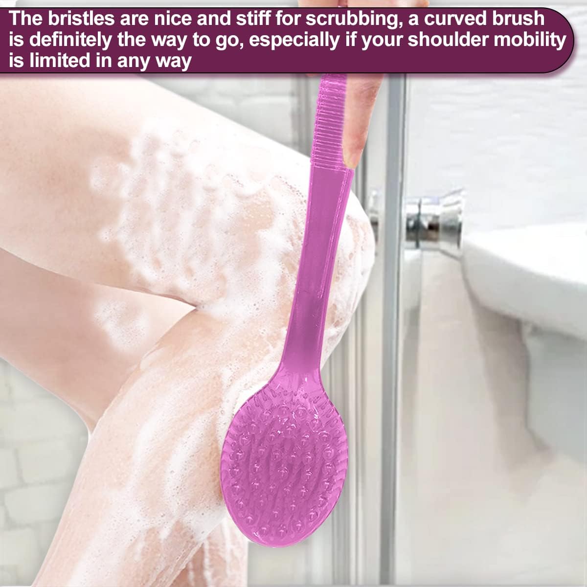 Back Bath Brush - Curved Long Handle Shower Brush with Medium Stiff Bristles for Exfoliating Body, Back Scrubber for Men & Women (Pink 2 Pack)