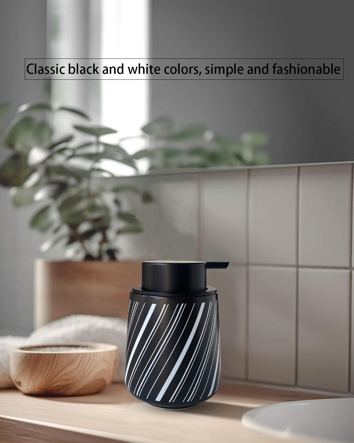 Chic Soap Dispenser Bathroom Ceramic Hand Foam Soap Dispenser for Bathroom Deco 12ounce Refillable Liquid Dispenser for Kitchen (Black)