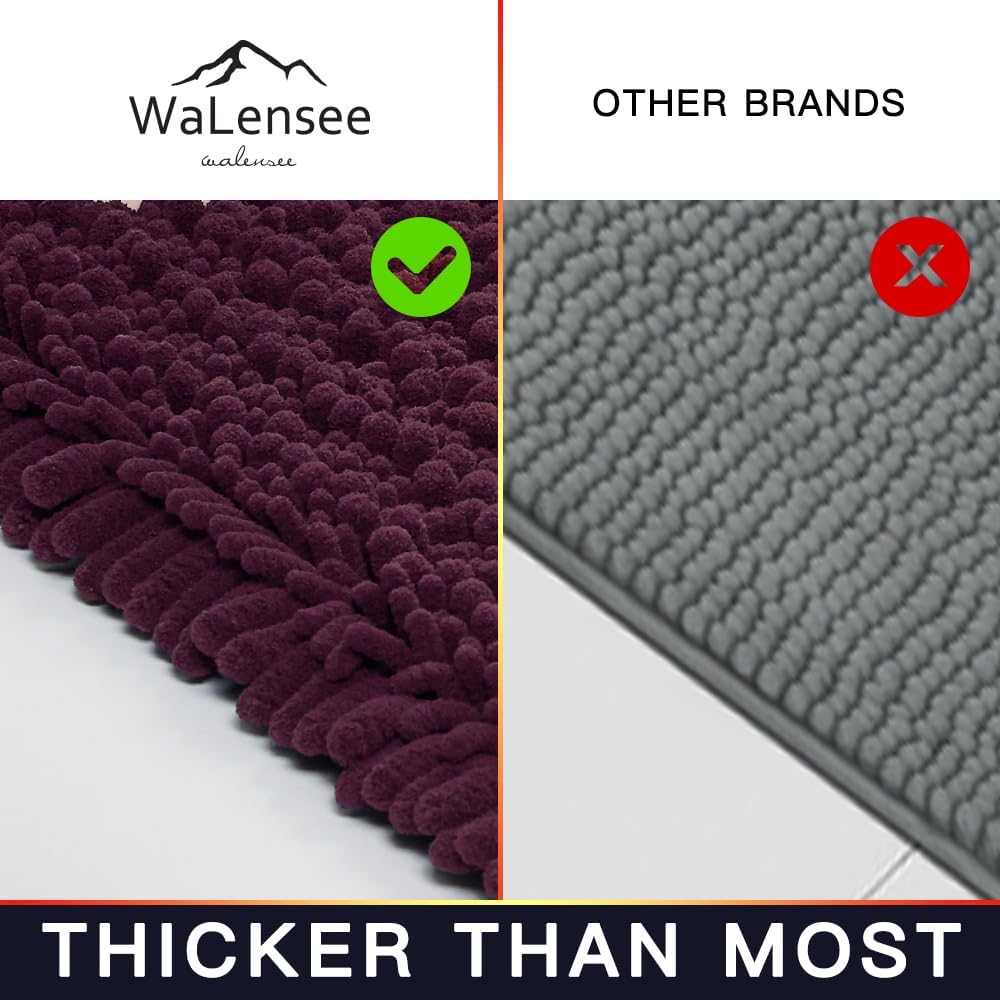 Walensee Bathroom Rug Non Slip Bath Mat (36x24 Inch Plum Purple) Water Absorbent Super Soft Shaggy Chenille Machine Washable Dry Extra Thick Large Plush Carpet for Shower Floor