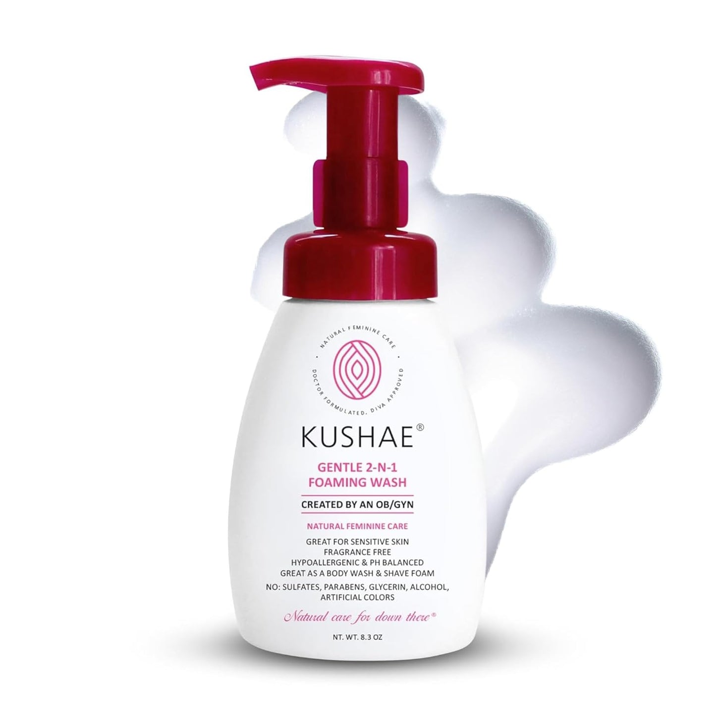 Kushae Gentle 2-in-1 Foaming Wash, pH Balance Feminine Wash for Optimal Hygiene, Refreshing & Soothing Feminine Wash for Sensitive Skin, Fragrance-Free Intimate Wash for Daily Use, 8.3 oz