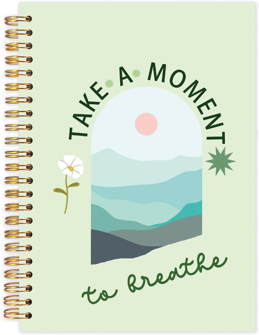 FDHSPAAM Sage Green Mental Health Spiral Journal Notebook 5.5x8.3in, Take A Moment to Breathe Boho Inspirational Notebooks for Note Taking, Therapy Office Must Haves, Hardcover Notebook Journal