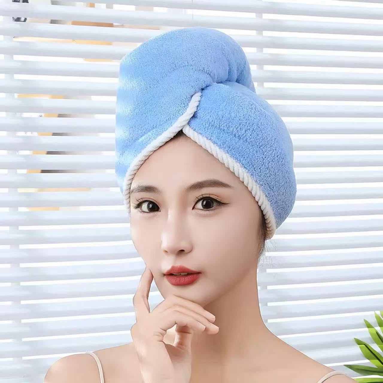 Microfiber Hair Towel, Hair Towel wrap for Women,Hair wrap Towels,Hair Turbans for Women Wet Hair, wrap for Kids (Blue and Grey) 1pcs