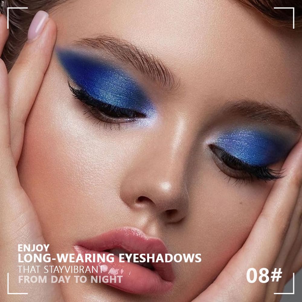 Kaely Powder Eyeshadow Quad, Blue Green Glitter Shimmer Eyeshadow Palette Makeup, Neutral Eye Shadow Palette for Older Women Pigmented Waterproof, sombras para ojos, Blendable, Cruelty-free, 08