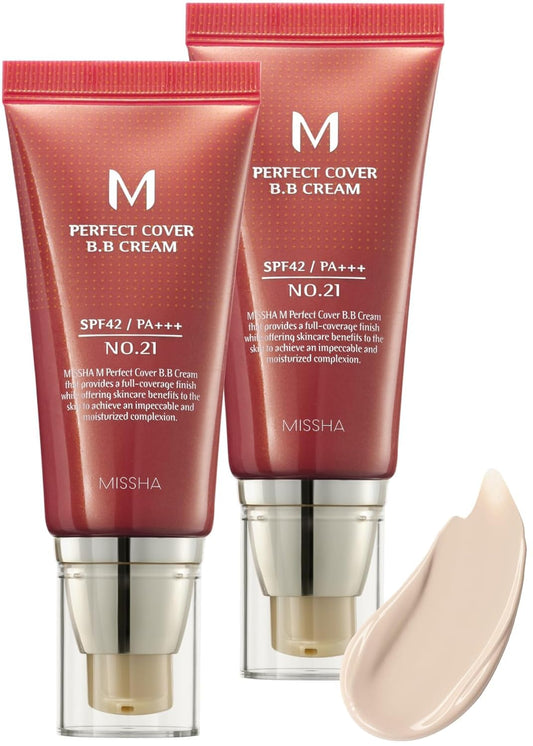 MISSHA M Perfect Cover BB Cream Dual Pack No.21 Light Beige - Light with Cool Undertone SPF 42 PA +++ 1.69 Fl Oz - Tinted Moisturizer with SPF
