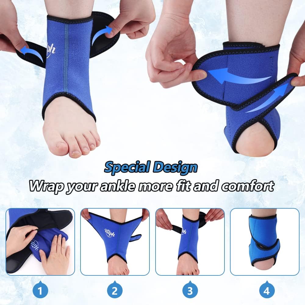 Hilph Ankle Ice Pack Wrap for Kids Women, Reusable Washable Ankle Brace with Hot Cold Therapy Gel Pack for Sprained & Broken, Swelling, Fractured, Bruises