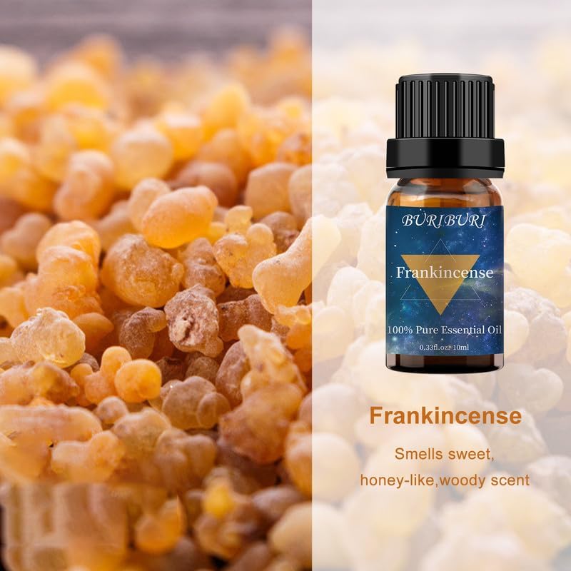 BURIBURI Frankincense Oil and Myrrh Essential Oils Gift Set, 100% Pure, Natural, Organic Aromatherapy Frankincense Fragrance Oils for Diffuser, Massage - 2 x 10ML