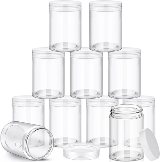 SATINIOR 12 Pack Plastic Container Jars with Lids Round Clear Travel Cosmetic Container Jars for Toiletries, Lotion, Cream, Ointments, Makeup, Rhinestone, Samples, Kitchen Storage(10 oz,Clear)