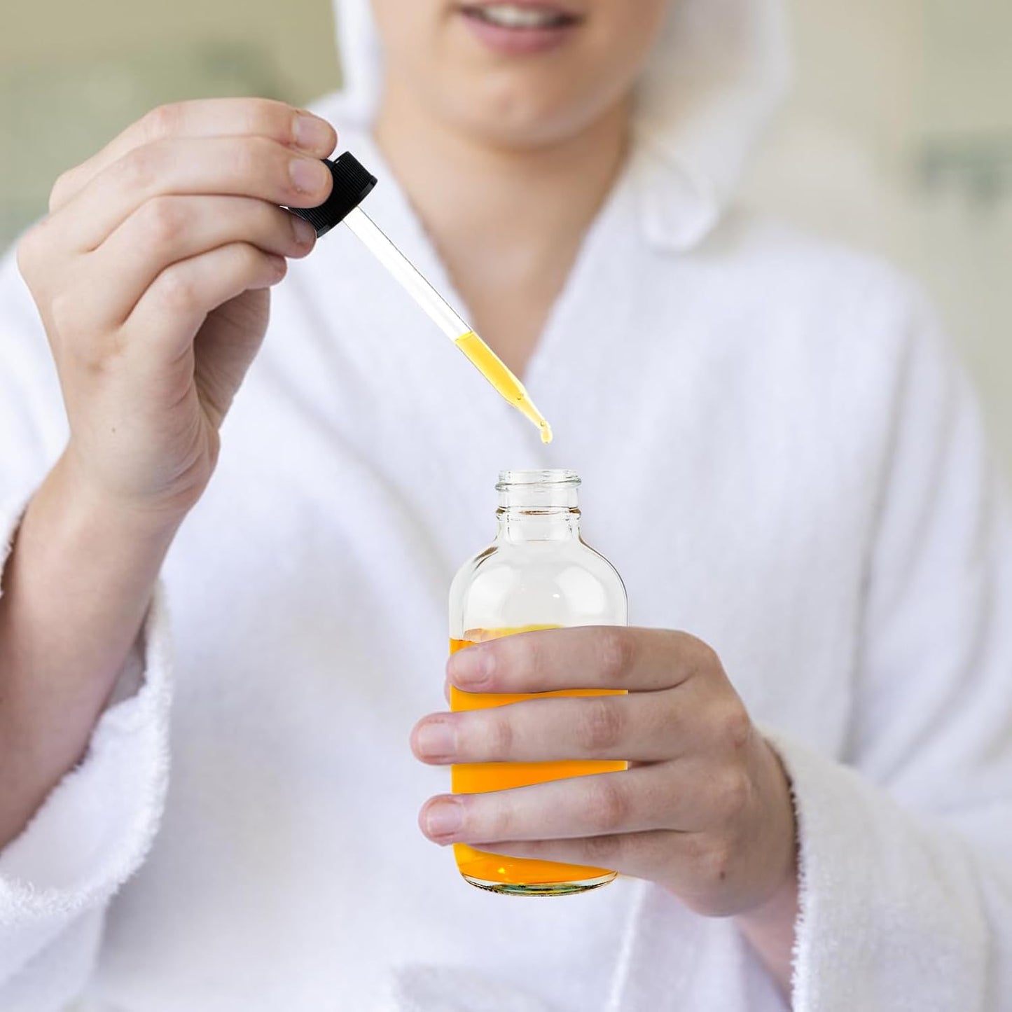 42 Pack 4oz Clear Glass Bottles with Glass Eye Droppers for Essential Oils, Perfumes & Lab Chemicals (Brush, Funnels, 3 Extra Droppers, 48 Pieces Labels & 30ml Measuring Cup Included)