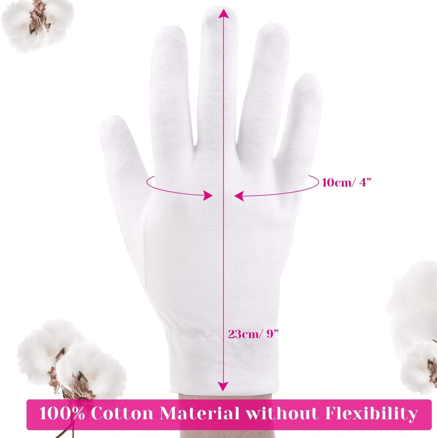 Moisturizing Gloves for Dry Hands Overnight, Selizo 3 Pairs 100 Percent White Cotton Gloves for Women Eczema, Hand Moisturizer Sleeping Spa Gloves for Eczema Dry Hands