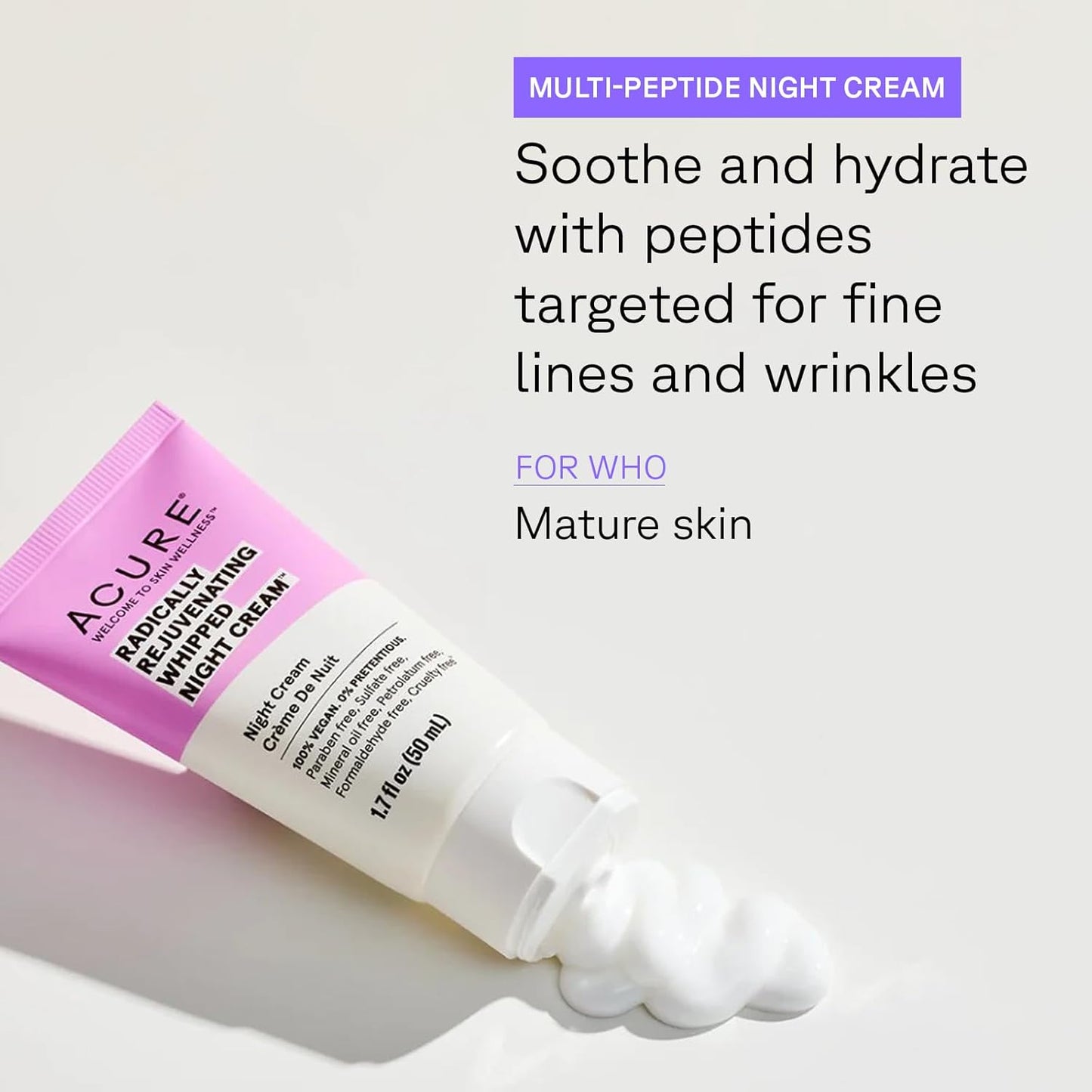 Acure Radically Rejuvenating Whipped Night Cream - Anti Aging Peptide Night Face Cream for Women & Men, Hydrating & Renewing Moisturizer for Fine Lines and Dark Spots with Vitamin C - 1.7 fl oz