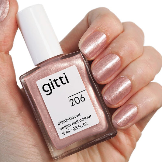 gitti Plant-based Nail Polish I Non-Toxic, 30-Free, Based On Natural Origin Ingredients, Cruelty-Free, Vegan, High Performance Colors, Glossy Finish, Shade no. 206 Pink Gleam (0.5 fl oz)