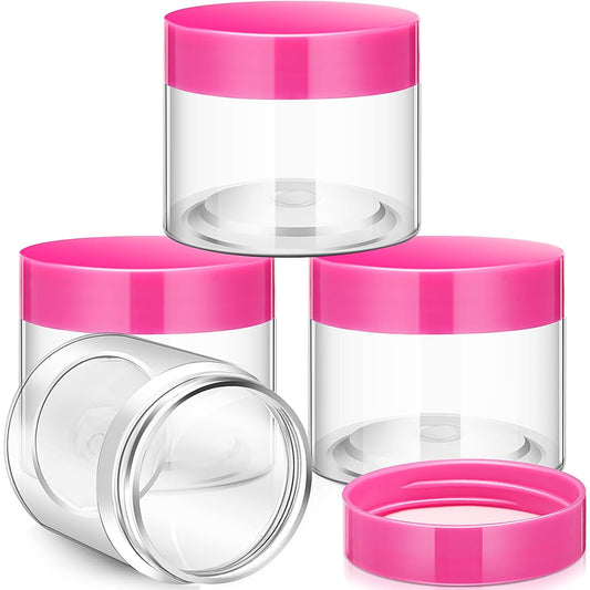 Patelai 4 Pieces Round Wide-mouth Leak Proof Plastic Container Jars with Lids for Travel Storage Makeup Beauty Products Face Creams Oils Salves Ointments DIY Making(6 Ounce,Pink)