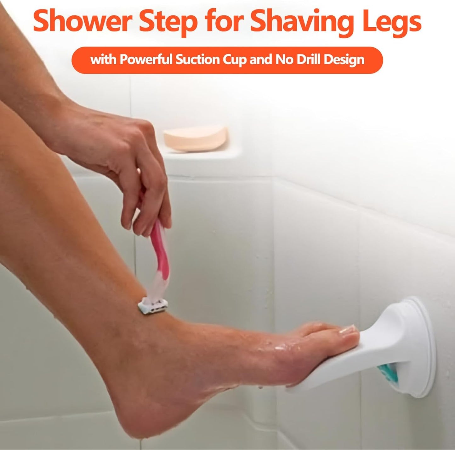 Shower Step - Shower Foot Rest for Shaving Legs, No-Hole Design, Strong Suction Cup, Non-Slip Bathroom Foot Pedal for Inside Shower Shaving Legs (1Pc)
