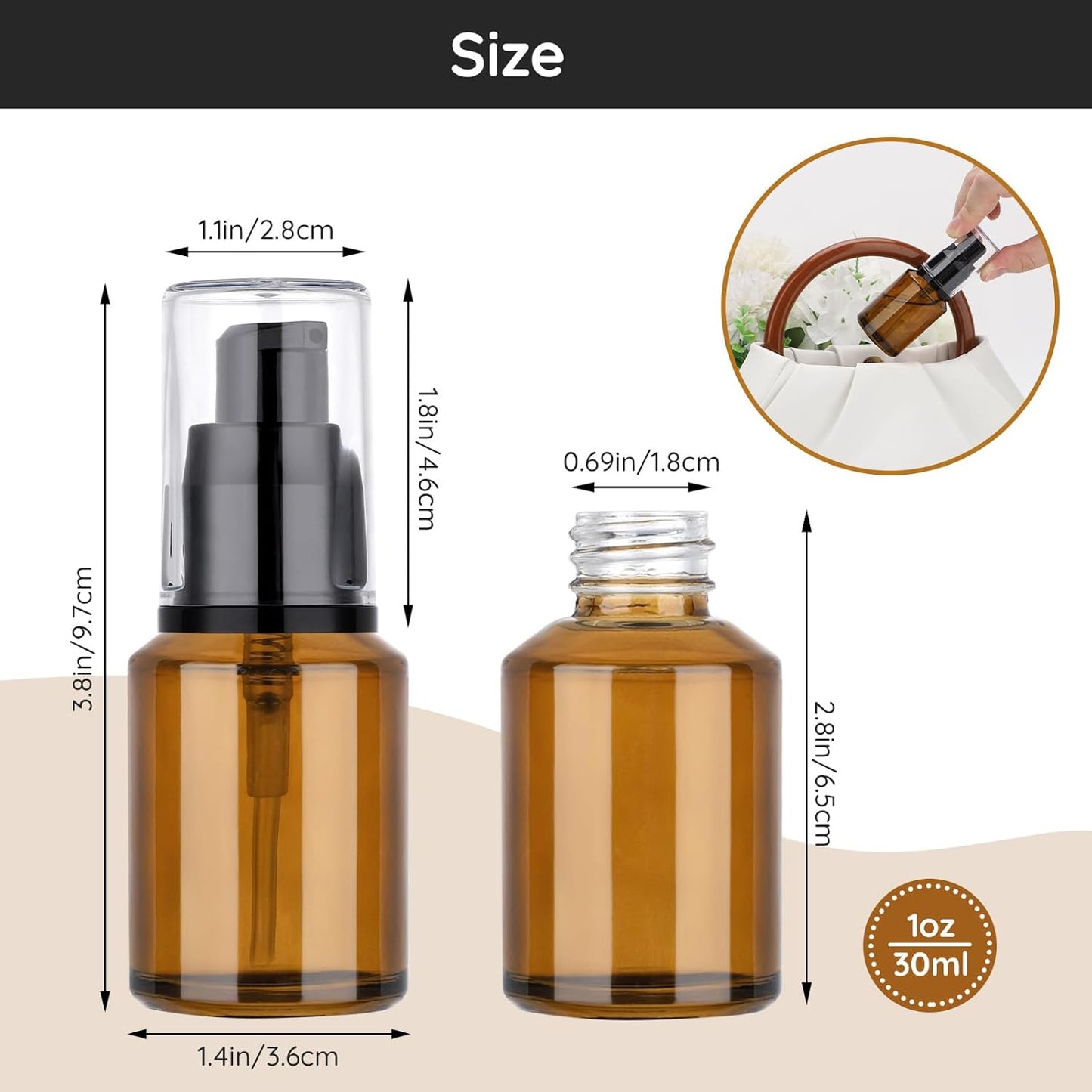 Segbeauty 1oz Frosted Glass Travel Bottles for Toiletries in Mixed Color, 3 Pack Empty Travel Size Pump Bottle Cream Lotion Container, 30ml Small Refillable Makeup Pump Dispenser Cosmetic Containers