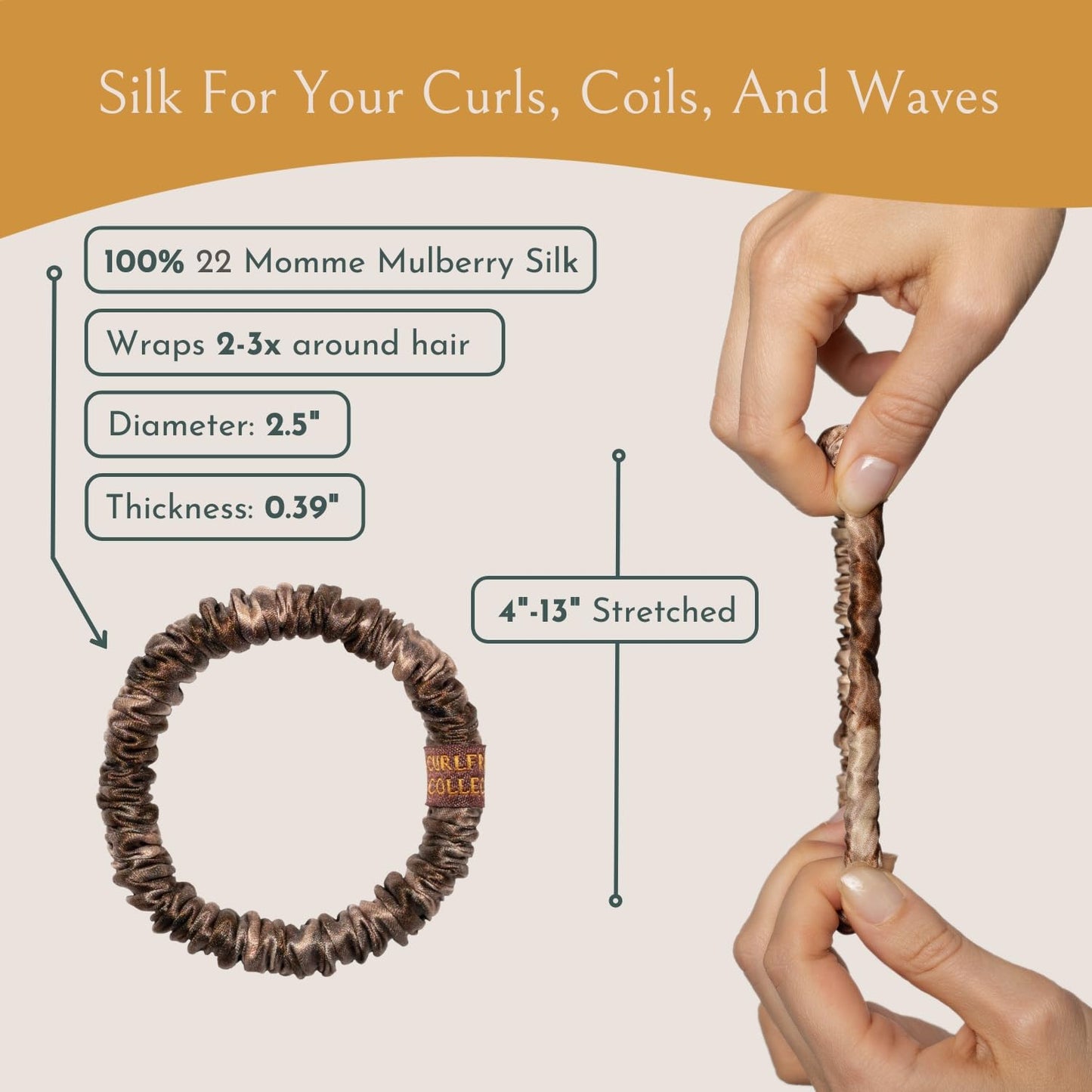 Authentic Mulberry Silk Skinny Hair Match Scrunchies for Women, Anti Breakage Hair Ties for Curly Thick & Thin Hair, 100% Silk for Buns, Sleep & Ponytail, Honey/Deep Bronde (4 Pack)