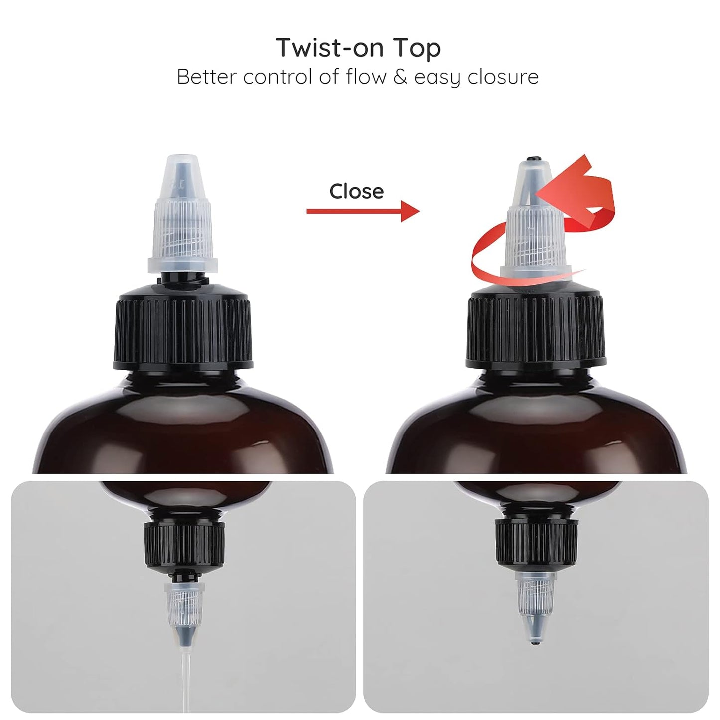 Segbeauty 16.9oz Amber Squeeze Bottles, 2Pcs 500ml Refillable Hair Dye Colored Applicator Bottle with Angled Tip, PET Twist-On Top Tip Plastic Empty Dyeing Tool for Hair Color Perm Oil Salon