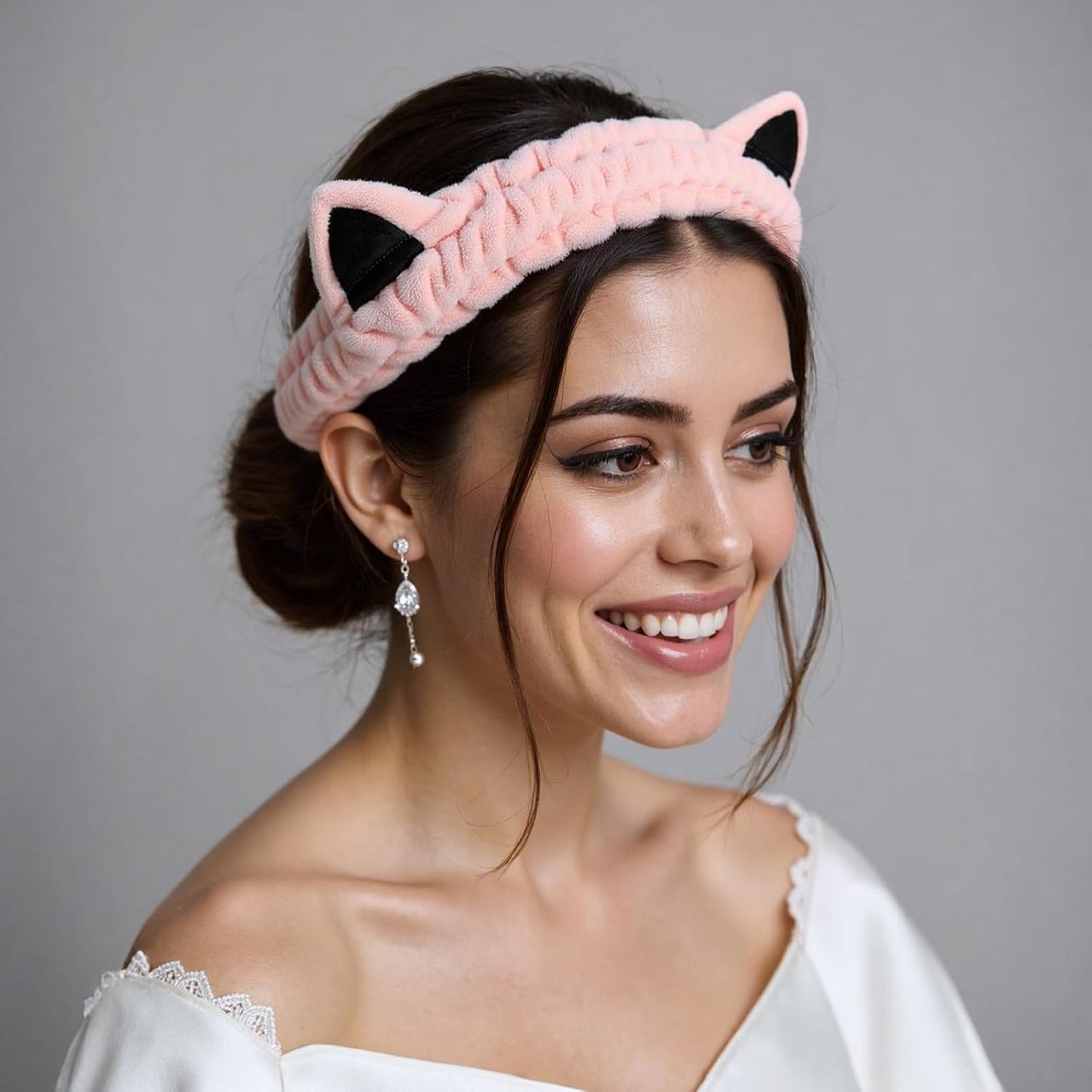 2 Pcs Cat Ears Headband, Cute Spa Headbands for Washing Face Skincare Makeup Headbands for Women Girls Trendy Stuff Present Soft Coral Fleece Hair Accessories(Pink Purple)