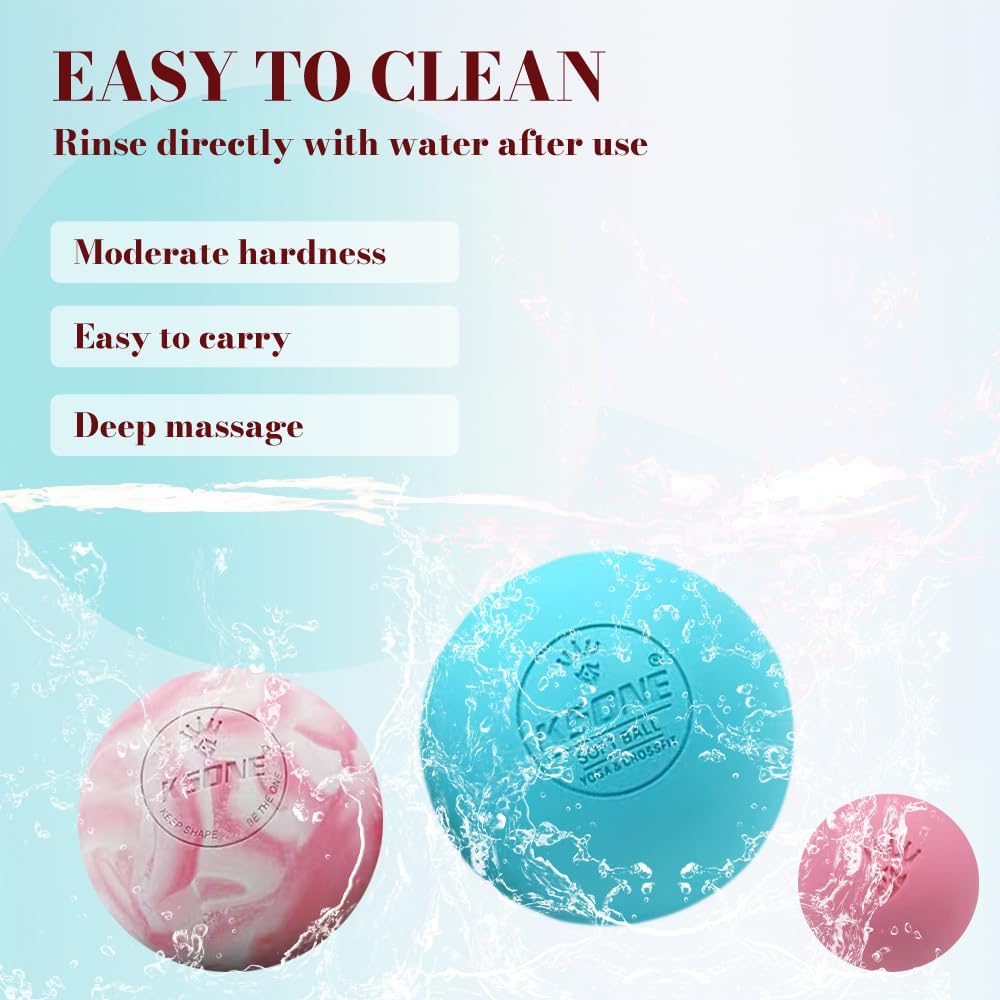KSONE Lacrosse Massage Balls, Muscle Massage Roller Deep Tissue Balls Hard and Soft Massage Ball Set with Mini Ball and Mesh Bag. (Pink)