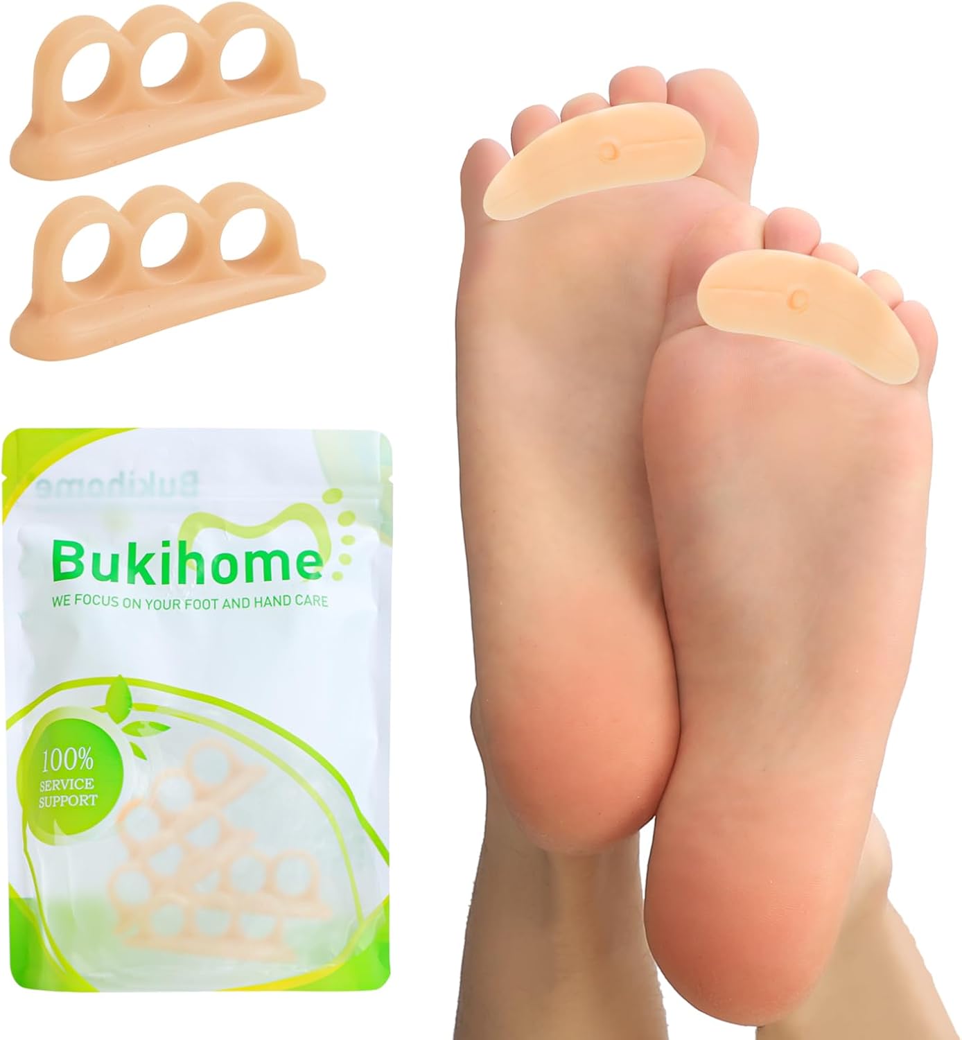 Bukihome Hammertoe Corrector Gel Toe Straighteners - 12 pcs Support Crest for Women & Men - Realign Bent, Crooked, Curled, Claw, Hammer Toes - Beige,Three Loop